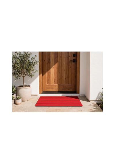 Delta Cc009a Kırmızı Çizgili Kaymaz Taban Su Geçirmez Yıkanabilir Kapı Önü Paspası 45x70 Cm