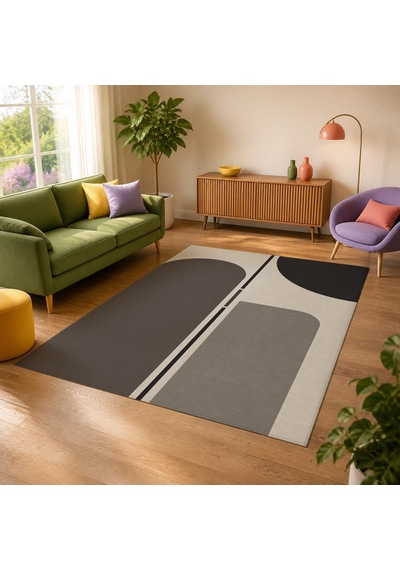 Kartela Halı Eksen Kemerli Modern Halı Antrasit Kaymaz Taban Makinede Yıkanabilir 180x270 Cm