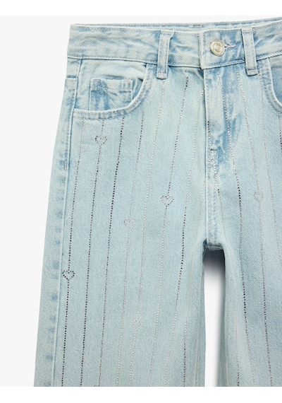 Koton Kalpli Taş Detaylı Mavi Kız Çocuk Jean Pantolon 6skg40085ad Mavi