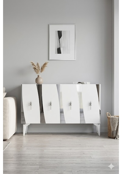 Ka1213bs Elips Konsol Ve Tv Sehpası Beyaz-silver 120cm