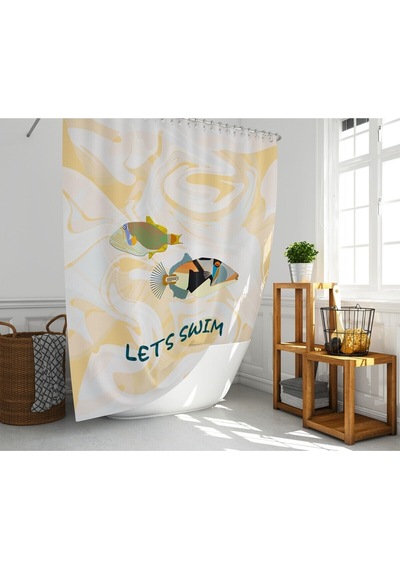 Banyo Duş Perdesi Renkli Balık Desen Dijital Baskılı Banyo Perdesi, Tek Kanat C Halkalı-180x200 Cm Çok Renkli