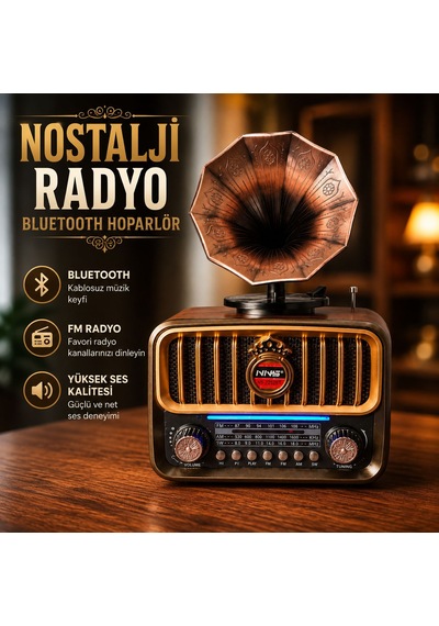 Nostalji Gramofon Tasarımlı Fm Radıo Hafıza Kartı Ve Usb Flash Bellek Destekli Şarj Edilelir Bluetooth Hoparlör