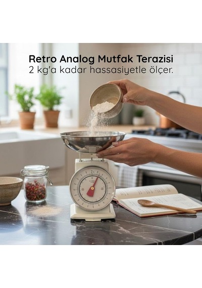 Amberhaus Retro Tasarım Analog Mutfak Terazisi - 2 Kg Kapasiteli Mekanik Gıda Tartısı - Çıkarılabilir Gümüş Kaseli Ve İbreli Vintage Mutfak Tartısı Çok Renkli