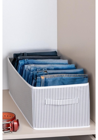 Dolap Içi Pantolon Düzenleyici Saklama Kutusu Organizer Çizgili Kumaş 40 X 40 Beyaz Tr Diğer