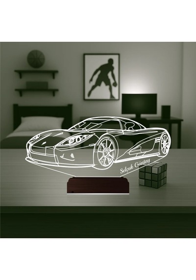 Luvivia Spor Araba Ferrari Tasarım Kişiye Özel 3d Lamba - Masa Gece Lambası Şeffaf