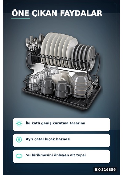 Çift Katlı Bulaşıklık Metal Lux Tabaklık, Mutfak Tezgah Üstü Düzenleyici Bx-316856 Diğer