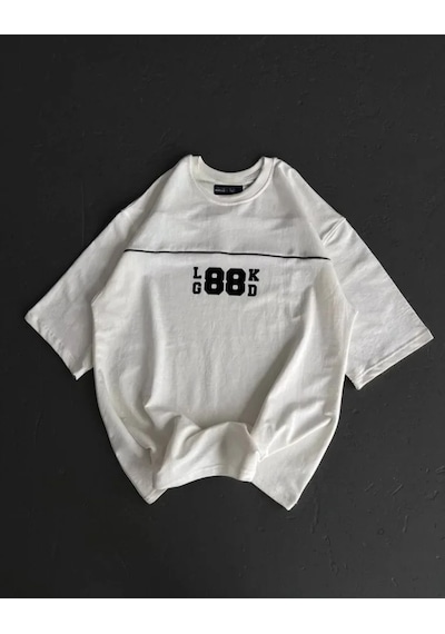 Baskılı Unisex Günlük Stil Beyaz Bisiklet Yaka Oversize Tişört