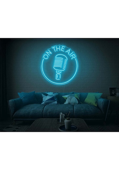 On The Aır Yazılı Mikrofon Figürlü Neon Tabela Turkuaz