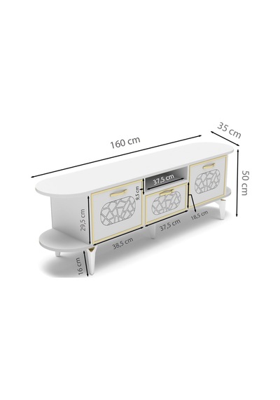 Tv Sehpası Mira Gold 5032 Beyaz 160 Cm 35 Cm 50 Cm Beyaz