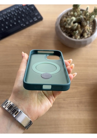 Apple Uyumlu iPhone 15 Standlı Ve Magsafe Kılıf Soocase622 Yeşil