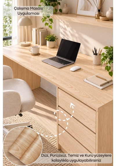 Deconitte Premium Kendinden Yapışkanlı Doğal Açık Meşe Ahşap Desen Mobilya Dolap Masa Tezgah Kaplama Folyosu 60x100cm