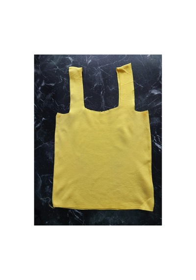 Pazarız Sarı Kare Yaka Atlet Triko Bluz Crop S / M / L Beden Uyumlu Sarı
