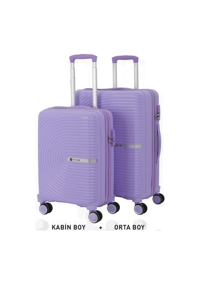 Mçs Bavul Orta Ve Kabin 2li Set Kırılmaz Silikon Valiz V374 Lila Lila