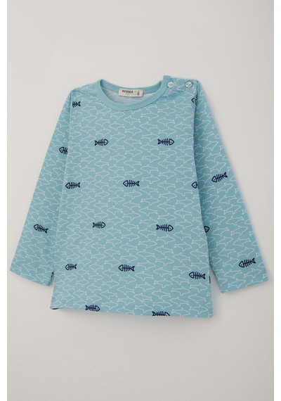 Breeze Erkek Bebek Pijama Takımı Deniz Temalı Köpekbalığı Desenli 9 Ay - 3 Yaş , Turkuaz
