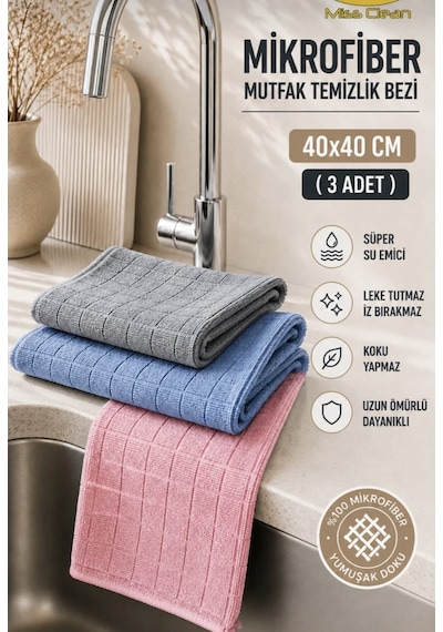 Missclean 3adet Gri Pembe Mavi Sihirli Ankastre Ocak Davlumbaz Temizlik Bezi 40 40cm Pembe - Turkuaz - Gri