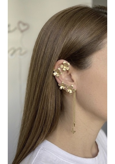 Çelik Çiçekli Earcuff Gold