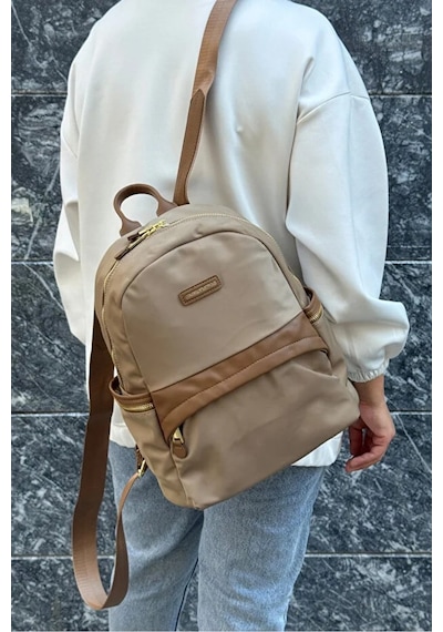 Just Polo Kadın İthal Saten Kumaş Şık Okul Ve Sırt Çantası Shopper Kum