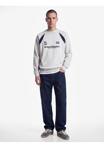 Koton Renk Bloklu Bisiklet Yaka Uzun Kollu Baskılı Sweatshirt Gri 7wam70027mk