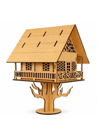 Tree House Ağaç Ev 3d Ahşap Maket 15 Parça Lazer Kesim Mdf Kolay Montaj Koleksiyonluk Puzzle