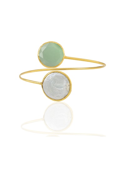 Kadir Jewellery 22 Ayar Altın Kaplama Ayarlanabilir İnci Bilezik Açık Yeşil