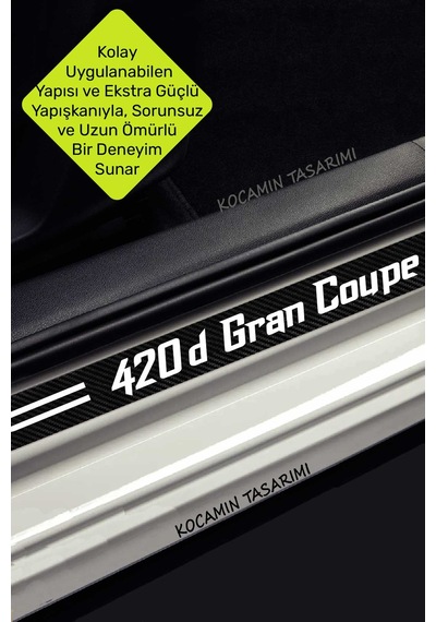 Bmw 420d Gran Coupe Yazılı Dekoratif Kapı Koruma Eşiği Siyah Karbon Beyaz 420d Gran Coupe Yazılı 4 Parça Set Bmw 420d Gran Coupe Uyumlu