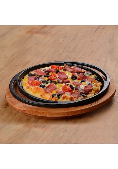 Lava Döküm Pizza / Krep / Pankek Tavası.yuvarlak ve Ahşap