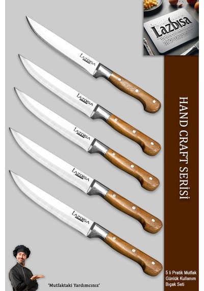 Lazbisa Mtf-002 Hand Craft Mutfak Bıçak Seti Et Ekmek Sebze Meyve Bıçağı 5 Li Set Günlük Kullanım