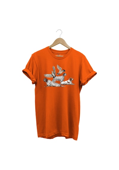Avcılık Hunting Fermalı English Setter Ve Çulluk Baskılı %100 Pamuk Regular Fit Turuncu T-shirt Turuncu