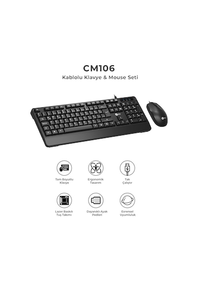 Lecoo CM106 USB Kablolu Türkçe Q Klavye & Mouse Set