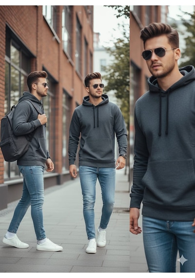 Kapişonlu Erkek Füme Sweatshirt Füme