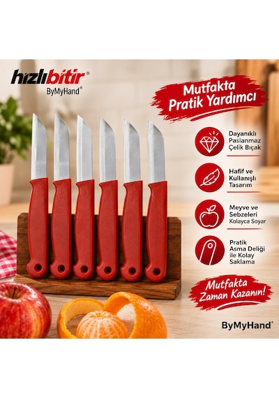 Bymyhand Kırmızı Meyve Bıçağı 6'lı Set Metal