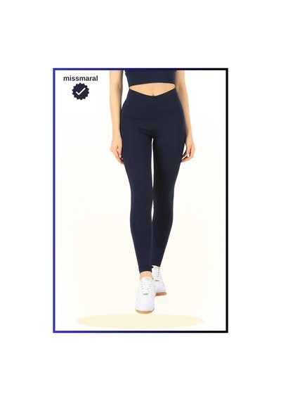 Missmaral Slim Fit Yüksek Bel Toparlayıcı Lacivert Spor Tayt Flatlock Dikiş Detaylı Fit Tasarım Oslo 1090 Lacivert
