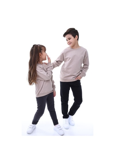 Zuzunga Basic Düz Renk Vizon Fırçalı Yumuşak Pamuk Sweatshirt