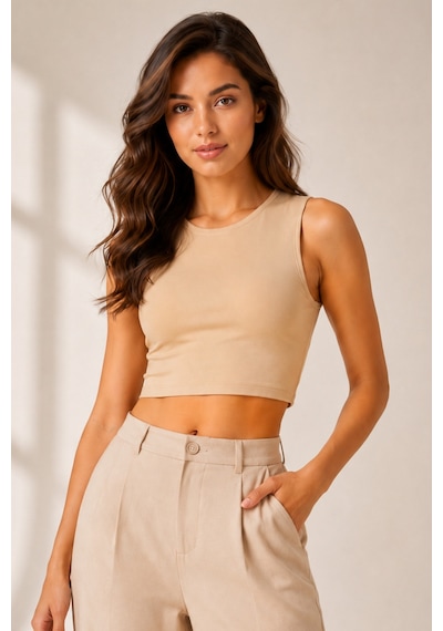 Loule Kadın 4'lü Bisiklet Yaka Kolsuz Crop Top Çok Renkli %92 Pamuk