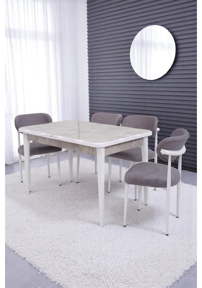 Rambla Mdf Açılır Lak Panel Mutfak Masa Sandalye Takımı 80 130cm Beyaz