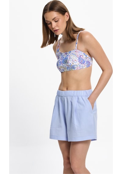 Toosalty Kadın %100 Cotton Kısa Cepli Plaj Şortu 25pl10st Mavi