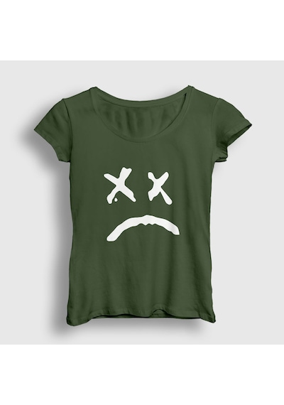 Presmono Kadın Sad Face Lil Peep T-shirt Haki