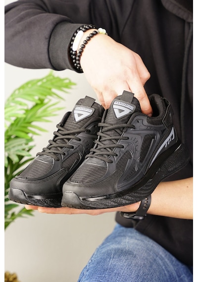 Günlük Erkek Sneaker Fileli Bağcıklı Kalın Tabanlı Rahat Spor Ayakkabı 4267 Siyah-siyah