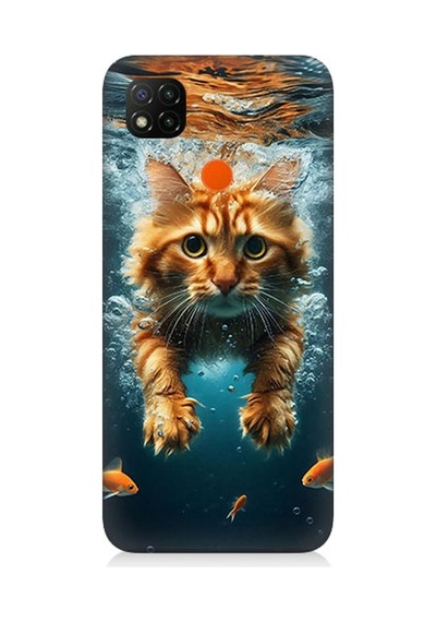 Xiaomi Redmi 9c Uyumlu Suda Yüzen Kedi Desenli Silikon Kılıf Çok Renkli