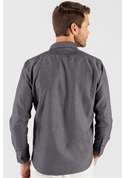 Tudors Klasik Fit Rahat Kesim Poplin Oxford Erkek Gömlek-23443 Siyah