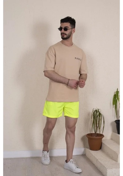 Butik İstanbul Erkek Deniz Şortu Fermuarlı Cepli File Astarlı - Neon Yeşili