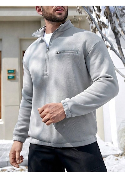 Altamira Erkek Göğüs Fermuarlı Oversize Polo Yaka Sweatshirt 001