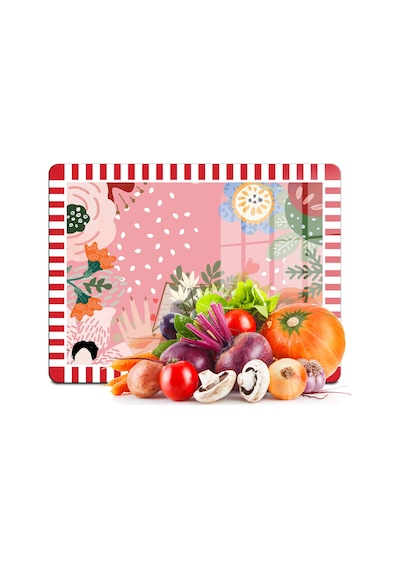 2'li Cam Kesme Tahtası Ve Sunumluk Karışık Renkli Love Desenli 20 X 30 Cm Ve 25 X 35 Cm Çok Renkli