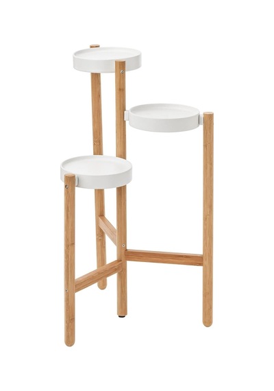 3 Katlı Çiçeklik Bambu-beyaz Renk 78 Cm Meridyendukkan İç Mekan- Balkon Dekorasyonu