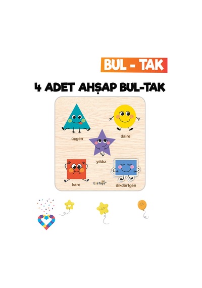 Eğitici 4 Adet Bul-tak Oyuncak Hayvanlar, Orman Hayvanları , Rakamlar Ve Geometrik Şekiller