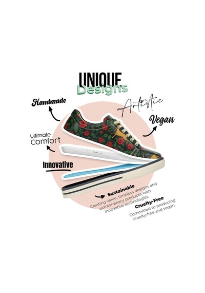 Kadın Vegan Deri Yeşil Sneakers - Arrows Frida Kahlo Tasarım Çok Renkli