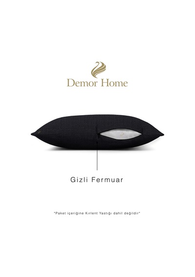 Br Demor Home Keten Dokulu Gece Siyahı Kırlent Yastık Kılıfı
