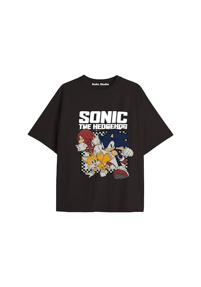 Kalic Studio Unisex Bay Sonic Desenli Siyah Yazlık T-shirt Siyah-239