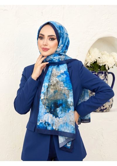 Cappio Scarf Cappio Sky Bloom Fransız İpeği Şal Parlement Mavi