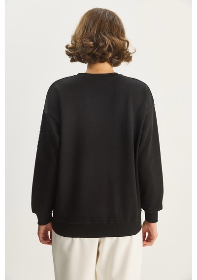 Shade Kadın Bisiklet Yaka Çiçek Nakış Ve Boncuk İşlemeli Sweatshirt 1562 60283633 - Siyah
